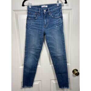 Moussy Vintage Saab Japan Raw Hem Mid Rise Skinny Medium Wash Jeans